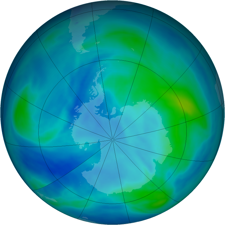 Antarctic ozone map for 13 March 2007